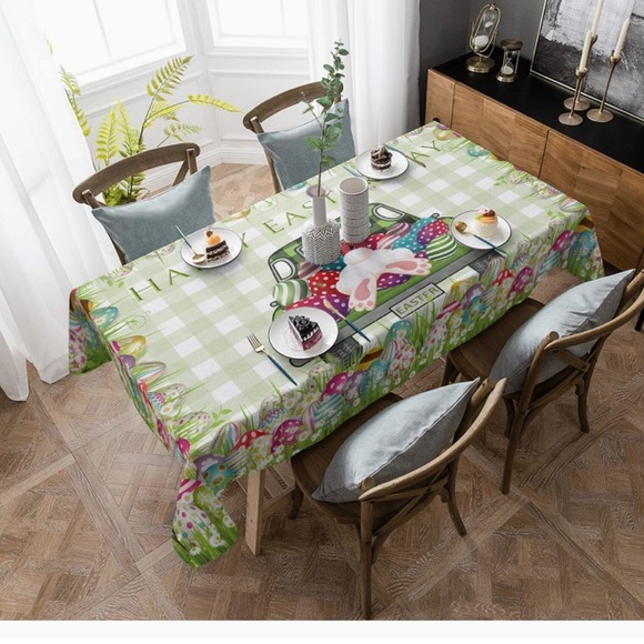 Easter Tablecloth Washable Fabric Rectangle/Farm Trucks Bunny Tail - Picture 11 of 11